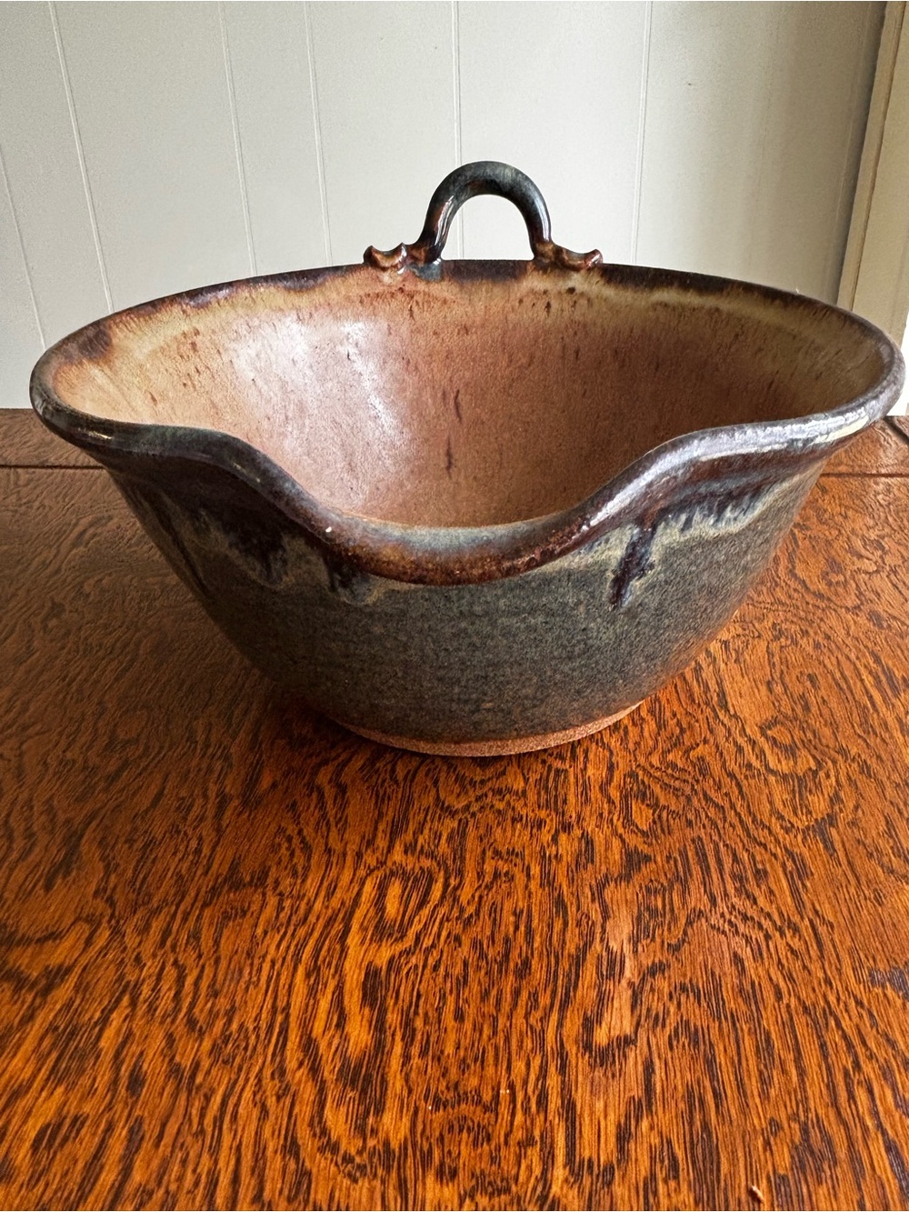 Vintage Hand thrown stoneware Mixing Bowl  Spout/Handle